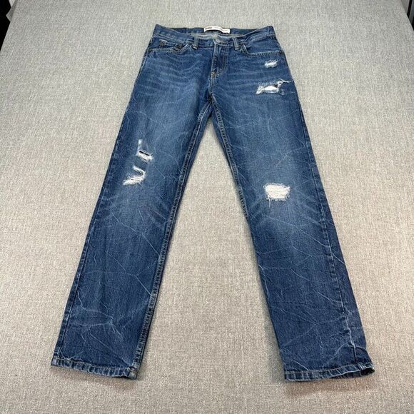Levis 502 Jeans Boys 27x27 14 Regular Blue‎ Straight Distressed Denim - Picture 1 of 11